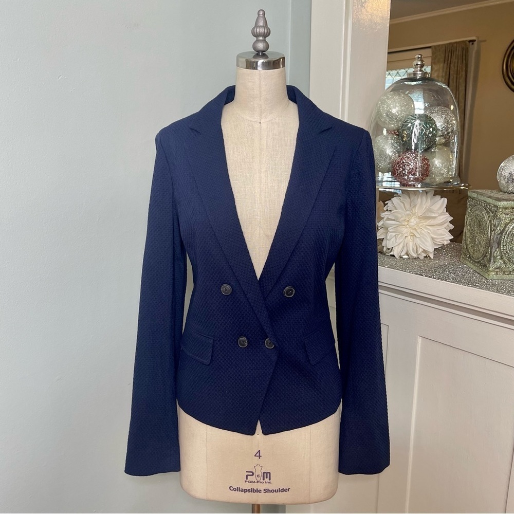 VINCE Navy Blue Cotton Stretch Textured Blazer Jacket 8 NWT - Picture 4 of 12